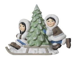 Deco kinderen eskimo spelend 18x13cm