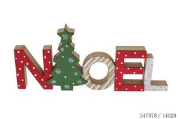 Deco 'Noël' 30x13cm rood/groen hout