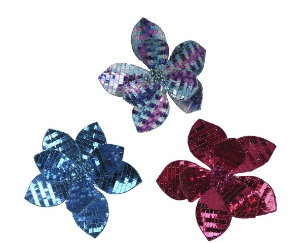 Deco poinsettia D20xH7cm 3ass