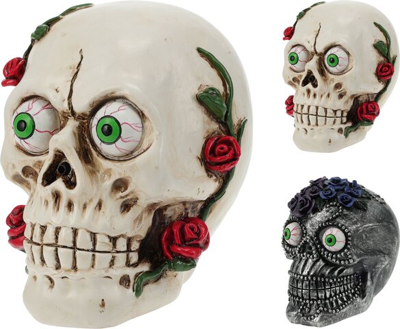 Deco schedel 15x9x14cm met bloemen L+G 2ass