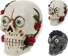 Deco schedel 15x9x14cm met bloemen L+G 2ass