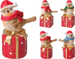 Deco vogel op cadeau 13cm 4ass