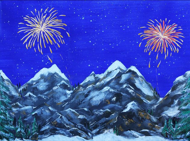 Décor canvas Led feu artifice 76x56cm