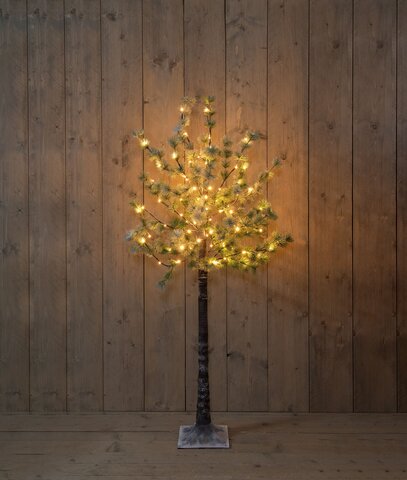 Dennenboom H150cm 80Led classic warm bruin met sneeuw