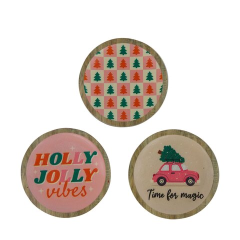 Dienblad Kerst D14cm roze 3ass