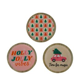 Dienblad Kerst D14cm roze 3ass