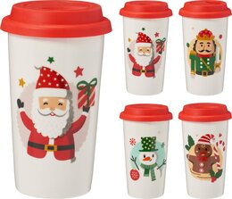 Drinkbeker met deksel Kerst 3ass