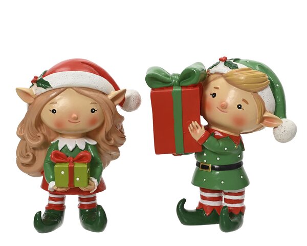 Elf met geschenkdoos 7x11x14cm 2ass