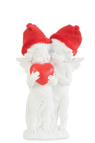 Engel met hart 12x26cm rood/wit