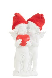 Engel met hart 12x26cm rood/wit