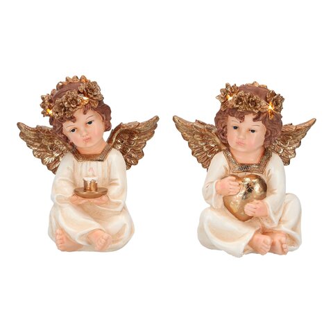 Engel met hart en kaarsen 16x13x19cm 2ass