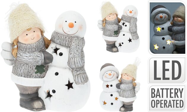 Engel met sneeuwman Led H17cm