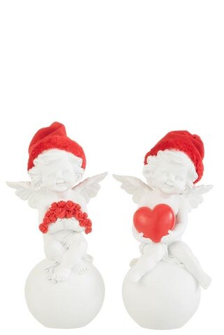 Engel op bal 10x21cm rood/wit 2ass