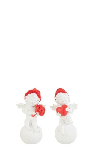 Engel op bal 6x13cm rood/wit 2ass