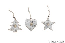 etoile/coeur/sapin a susp bois fourru 9cm