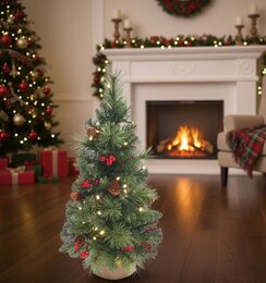 Everyday miniature pine cone & berry tree 46cm 15Led - afbeelding 2