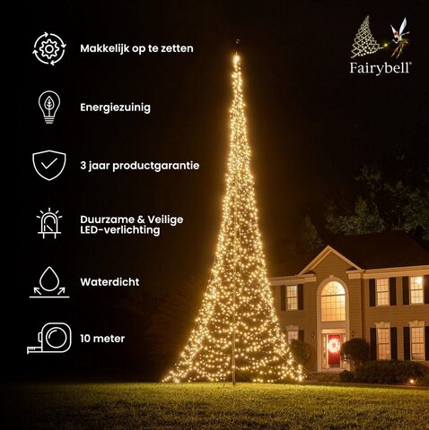 Fairybell kerstverlichting kerstboom buiten 10m hoog (2000 LED-lampjes in warmwitte kleur) - afbeelding 4