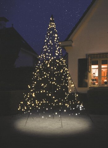 Fairybell kerstverlichting kerstboom buiten met vlaggenmast met twinkle effect 300CM hoog (480 LED-lampjes in warmwitte kleur) - afbeelding 1