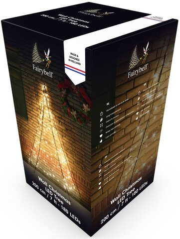 Fairybell kerstverlichting kerstboom buiten muur 200CM hoog (180 LED-lampjes in warmwitte kleur) - afbeelding 2