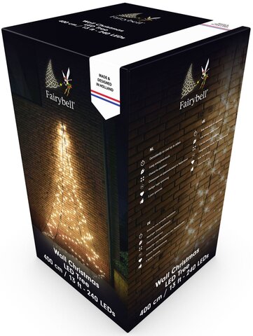 Fairybell kerstverlichting kerstboom buiten muur 400CM hoog (240 LED-lampjes in warmwitte kleur) - afbeelding 3