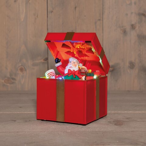 Geschenkdoos bewegend Kerstman 12x20cm Led rood
