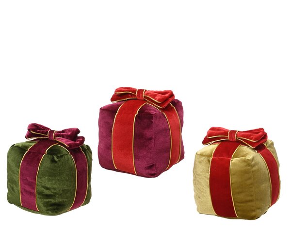 Geschenkdoos fluweel met strik 15x15x18cm 3ass