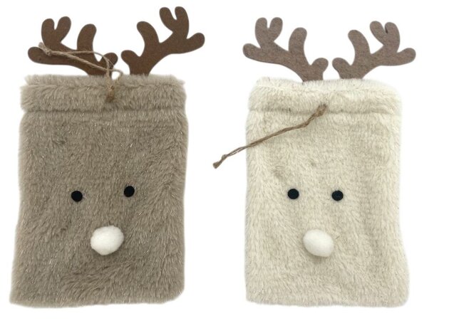 Geschenkzak rendier 13x25cm 2ass