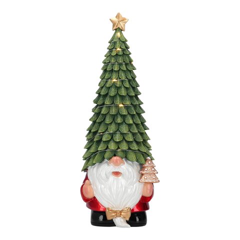 Gnome 12x34cm met Led kerstboom op hoofd