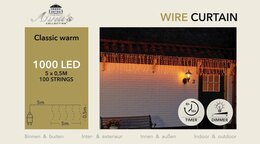 gordijnverlichting draad transparant 1000l 500x50cm led classic warm 100 streng 5m aanloopsnoer - ip44 trafo aan / 8/16u timer / uit / dimmer - afbeelding 1