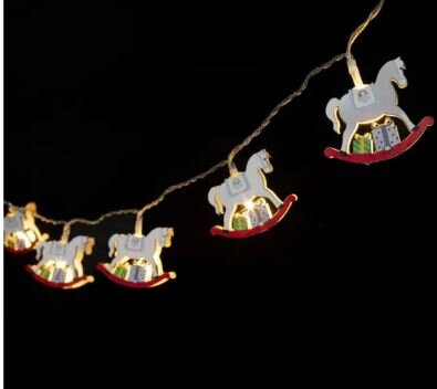 Guirlande avec chevaux bois 10Led 165cm blanc chaud