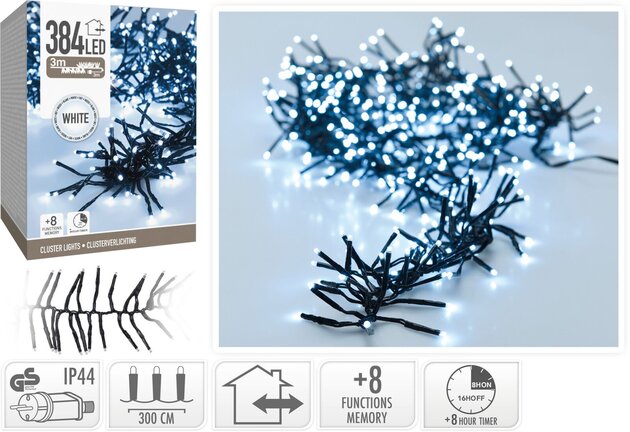 Guirlande cluster 384Led intérieur extérieur blanc froid