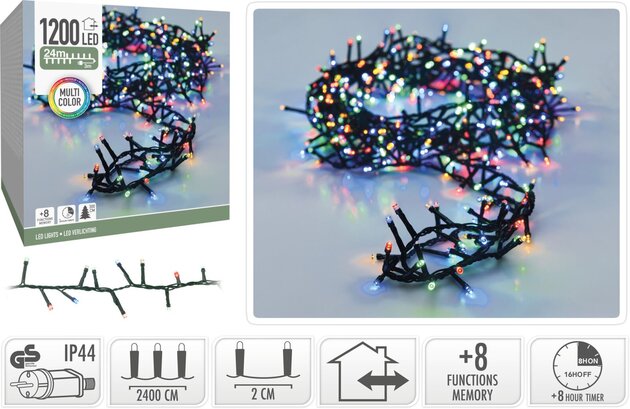 Guirlande micro 1200Led 24m intérieur extérieur multi