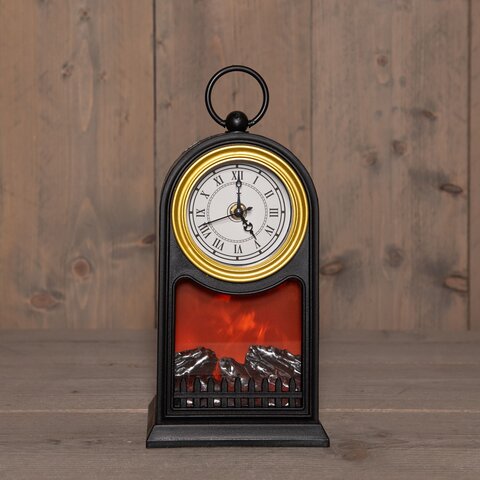 Haard met klok 14x12x27cm zwart