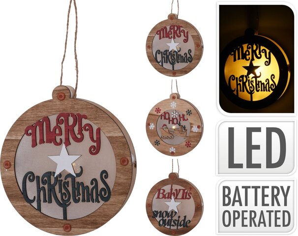 Hangend deco rond met led H15cm 3ass