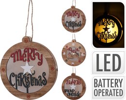 Hangend deco rond met led H15cm 3ass