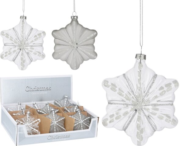 Hangend sneeuwvlok H11cm - wit 2ass