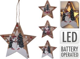 Hangend ster met led H16cm 3ass