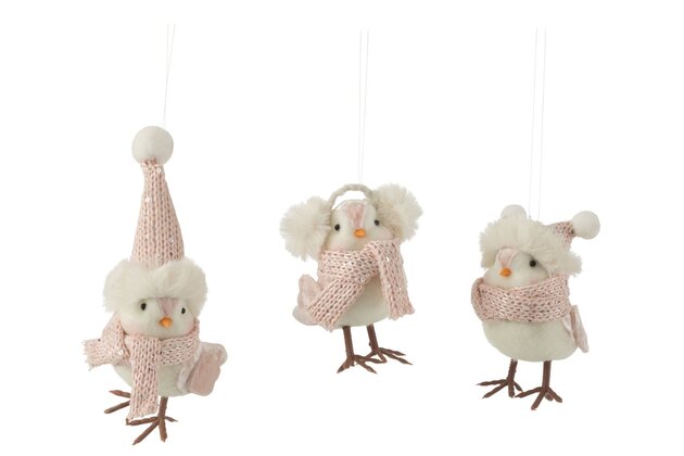 Hangend vogel 7x18cm wit/roze - 3ass
