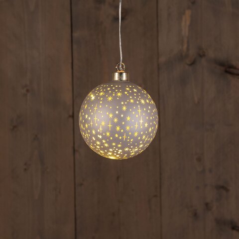 Hanger bal D10cm glas 8Led warm wit champagne