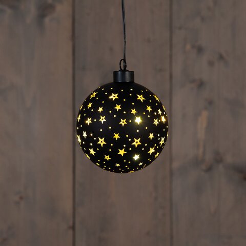 Hanger bal D10cm glas 8Led warm wit zwart