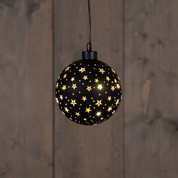 Hanger bal D10cm glas 8Led warm wit zwart