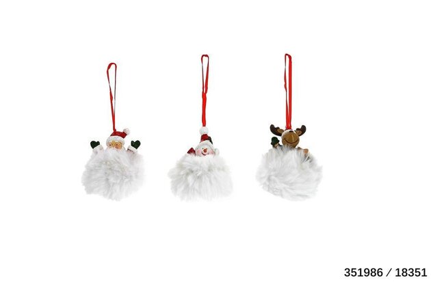 Hanger bal met pompom 4x3x5cm 3ass