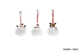 Hanger bal met pompom 4x3x5cm 3ass