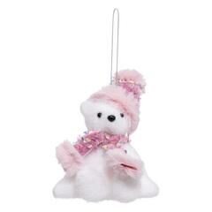 Hanger beer H14cm met roze kerstmuts