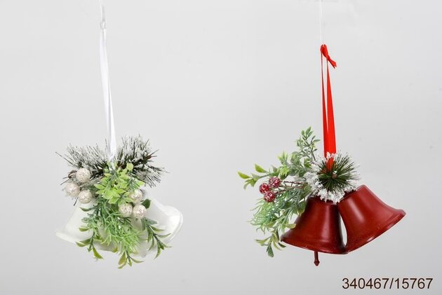 Hanger bel 17cm metaal rood/wit 2ass