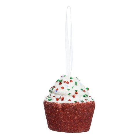 Hanger D6cm cupcake glitter rood
