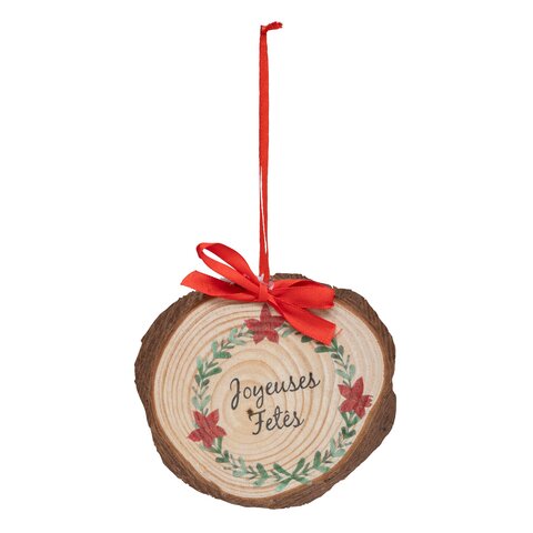 Hanger D9cm hout met kerststrik