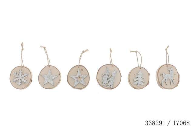 Hanger deco D12cm - hout + zilver