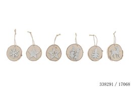 Hanger deco D12cm - hout + zilver