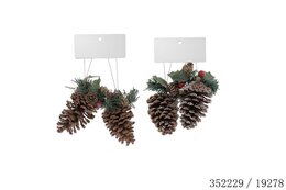 Hanger dennenappel 24x13x6cm natuur/sneeuw 2stuks 2ass